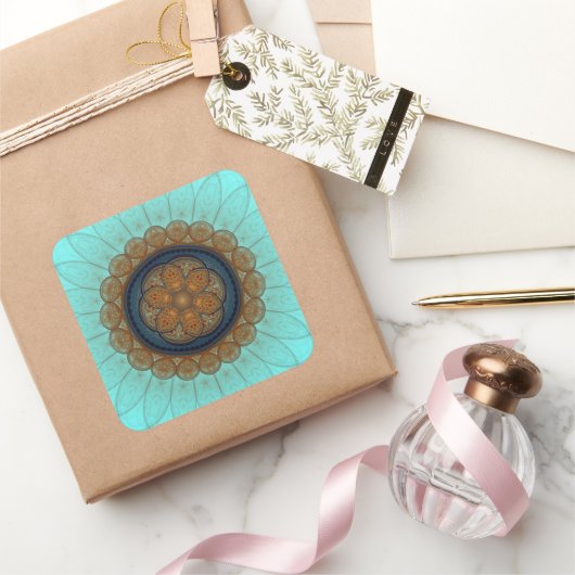 Rood floraal fractaal patroon vierkante sticker (Geschenken)