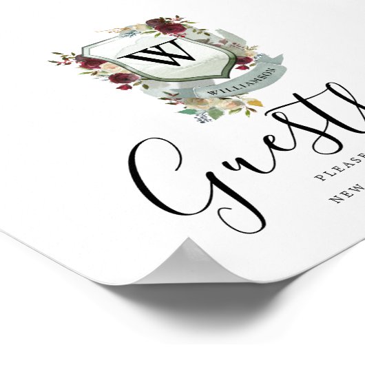 Rood Floral Crest Wedding Guestbook Poster (Hoek)