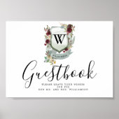 Rood Floral Crest Wedding Guestbook Poster (Voorkant)