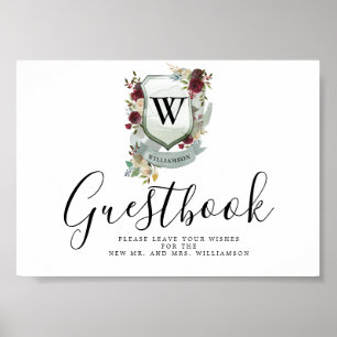 Rood Floral Crest Wedding Guestbook Poster