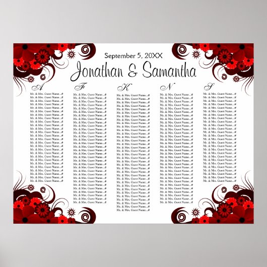 Rood-Floral en wittebord Poster (Voorkant)