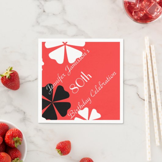 Rood Floral minimalistisch 80th Birthday Party Pap Servetten (Insitu)