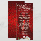 Rood-Floral modern Elegant diner van bruiloft Menu (Voorkant / Achterkant)