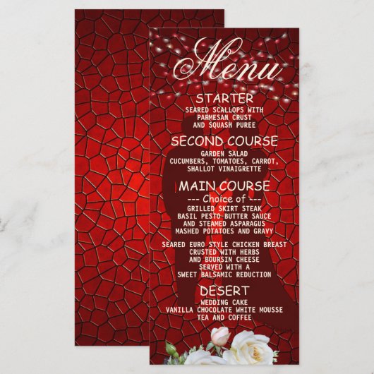 Rood-Floral modern Elegant diner van bruiloft Menu (Voorkant / Achterkant)