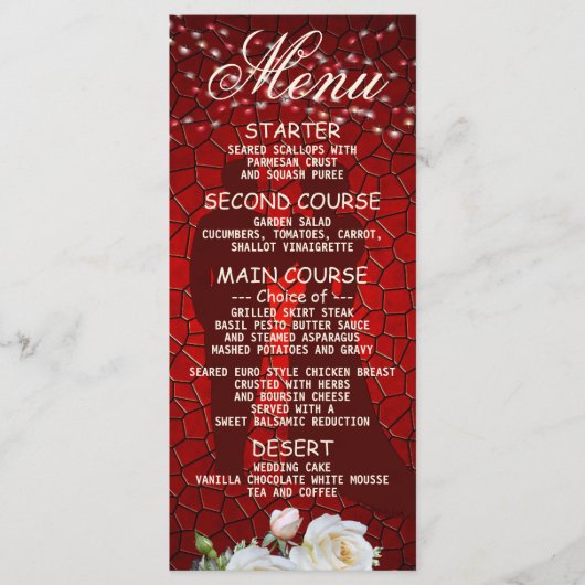 Rood-Floral modern Elegant diner van bruiloft Menu (Voorkant)