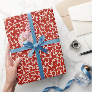 Rood Floral patroon Verpakkingspapier Cadeaupapier