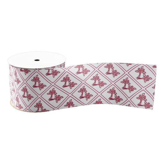 Rood Floral Pattern Ribbon Grosgrain Lint (Spoel)