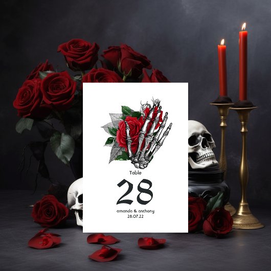 Rood Floral Skeleton Gothic Wedding Kaart