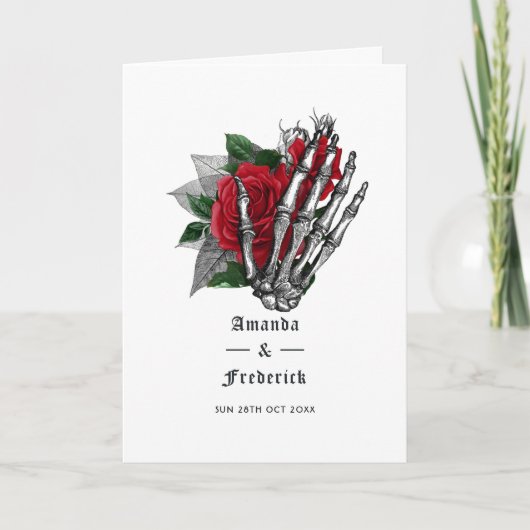Rood Floral Skeleton Gothic Wedding Programma (Voorkant)