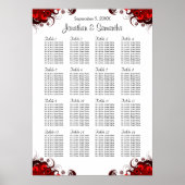 Rood Floral & White 16 Wedding Tables Seating Char Poster (Voorkant)