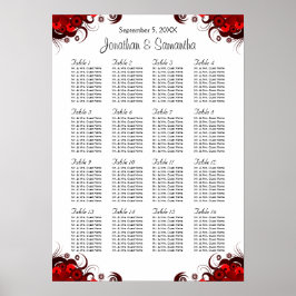 Rood Floral & White 16 Wedding Tables Seating Char Poster
