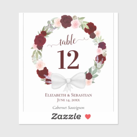 Rood Floral Wreated Weddenschap Tafel Etiket Sticker (Vel)
