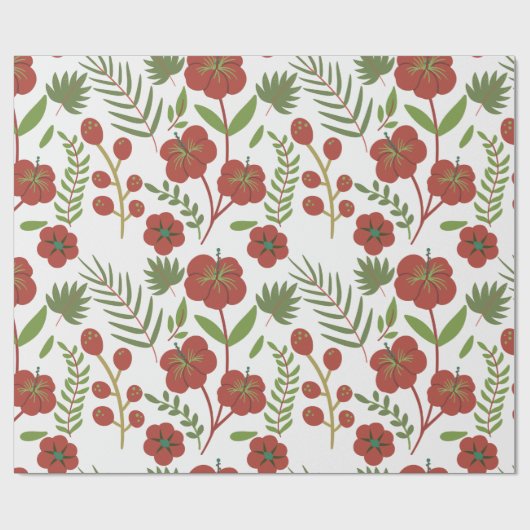 Rood floreel naadloos patroon op witte achtergrond cadeaupapier (Vlak)