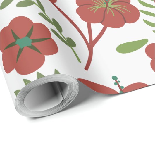 Rood floreel naadloos patroon op witte achtergrond cadeaupapier (Rol Hoek)