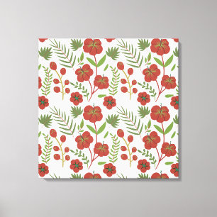 Rood floreel naadloos patroon op witte achtergrond canvas afdruk