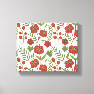 Rood floreel naadloos patroon op witte achtergrond canvas afdruk