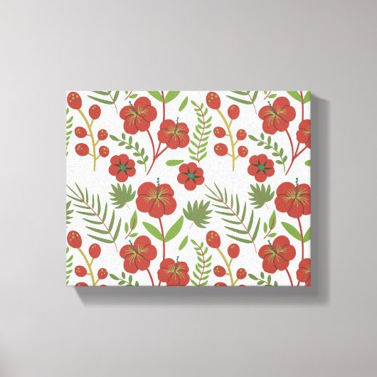 Rood floreel naadloos patroon op witte achtergrond canvas afdruk (Voorkant)