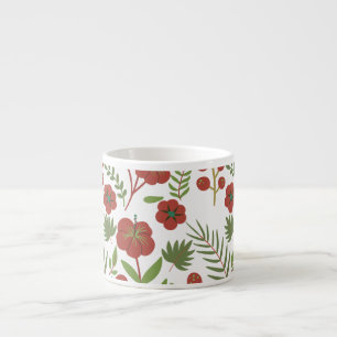 Rood floreel naadloos patroon op witte achtergrond espresso kop