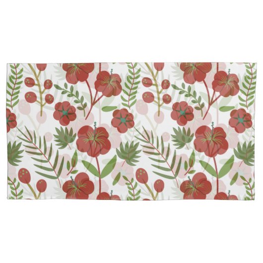 Rood floreel naadloos patroon op witte achtergrond kussensloop (Voorkant-Links)