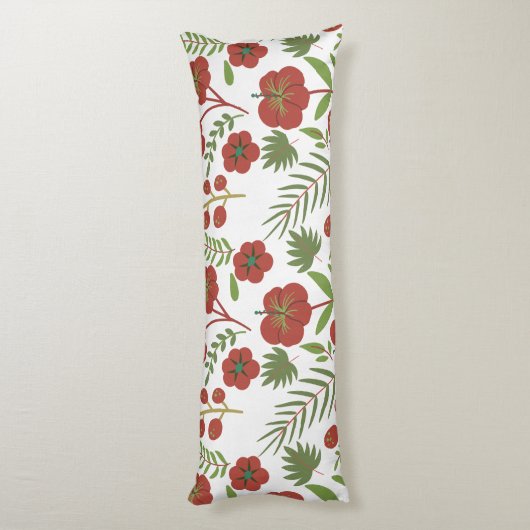 Rood floreel naadloos patroon op witte achtergrond lichaamskussen (Achterkant (Verticaal))