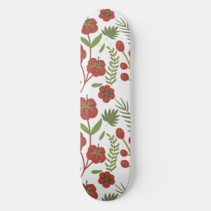 Rood floreel naadloos patroon op witte achtergrond persoonlijk skateboard
