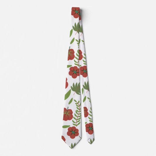 Rood floreel naadloos patroon op witte achtergrond stropdas (Voorkant)