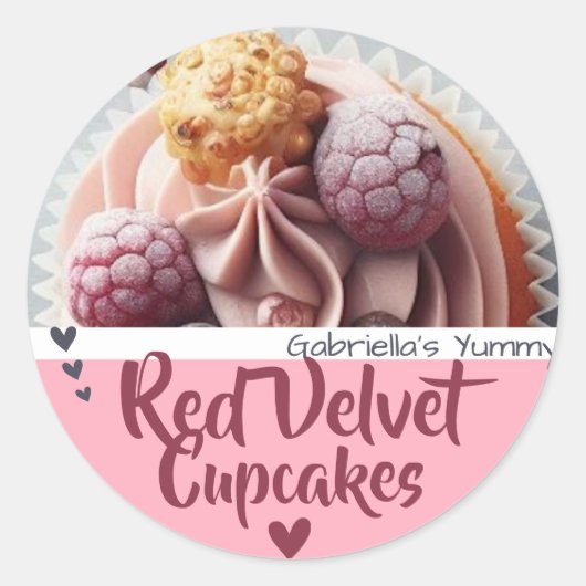 Rood fluweel cupcake fotosjabloon bakken label (Voorkant)