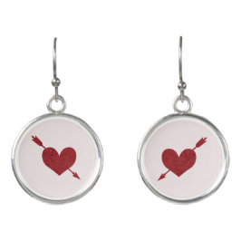 Rood fluweel hart en pijl Valentijnsdag Oorringen