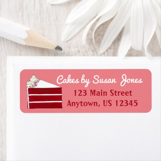 Rood fluweel taart plak zuidelijke bakkerij desser etiket (Insitu)