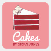 Rood fluwelen taart zelfgemaakt gebakken door uit  vierkante sticker (Voorkant)