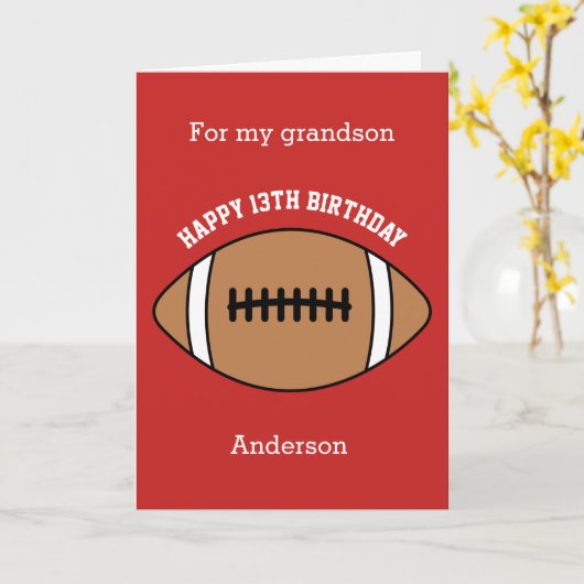 Rood Football 13e verjaardag kleinzoon Kaart (Gele Bloem)