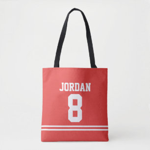 Rood Football Jersey met de Naam en het Aantal van Tote Bag