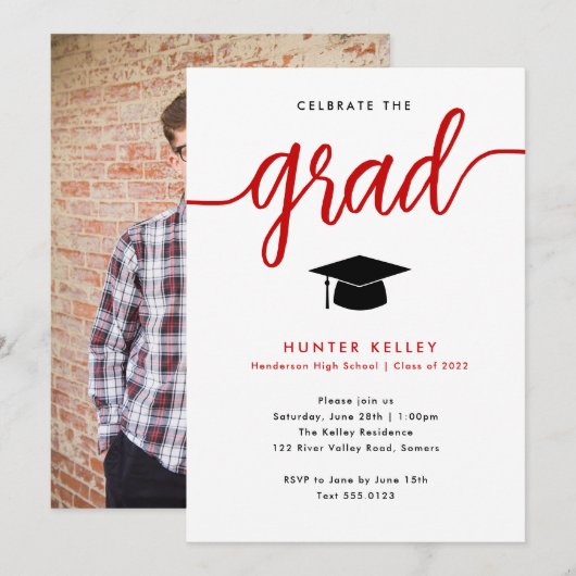 Rood foto om het Afstudeerder te vieren Kaart (Voorkant / Achterkant)