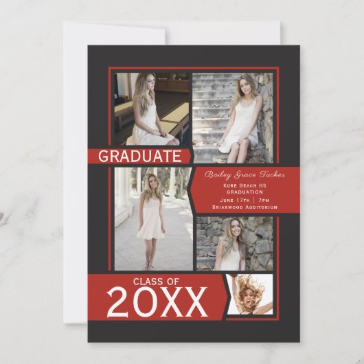 Rood fotocollage klasse van Afstuderen Aankondiging (Voorkant)