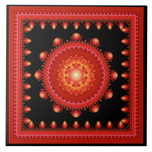 Rood fractaal oostervormig patroon tegeltje (Voorkant)