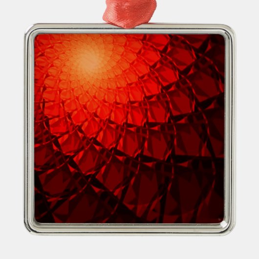 Rood Fractaal Patroon Metalen Ornament (Voorkant)