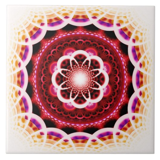 Rood fractal mozaïekpatroon tegeltje (Voorkant)