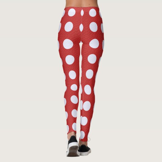 Rood Fractal-stijl - Witte Fractal-stijl Polka Dot Leggings (Achterkant)
