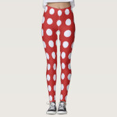 Rood Fractal-stijl - Witte Fractal-stijl Polka Dot Leggings (Voorkant)