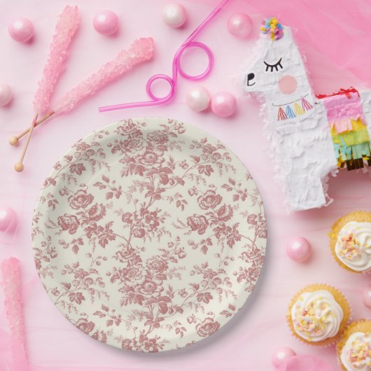 Rood Frans Toile Canvas Bloemen Papier Borden Papieren Bordje (Feest)