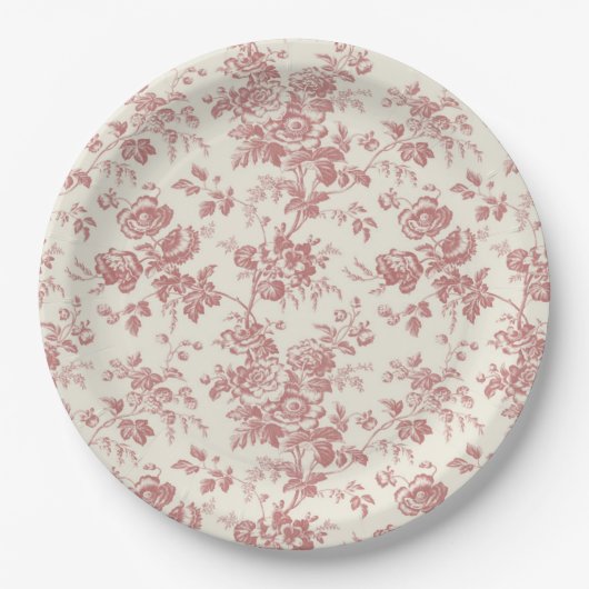 Rood Frans Toile Canvas Bloemen Papier Borden Papieren Bordje (Voorkant)