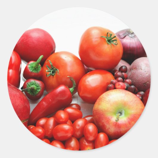 Rood fruit en groenten ronde sticker (Voorkant)