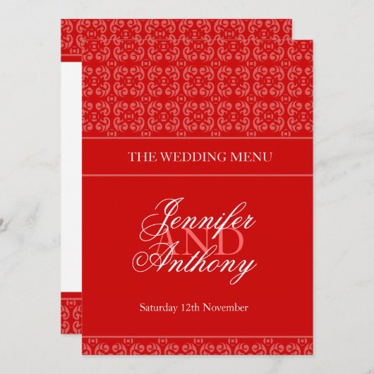 Rood gebandeerde bruiloft diner menu (Voorkant / Achterkant)