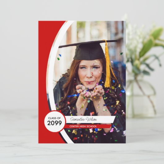 Rood gebogen Lijst Foto Afstuderen Kaart (Staand voorkant)