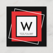 Rood gebold Geometric Square Lijst Monogram Square Vierkante Visitekaartje (Voorkant)