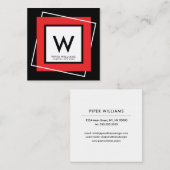 Rood gebold Geometric Square Lijst Monogram Square Vierkante Visitekaartje (Voorkant / Achterkant)