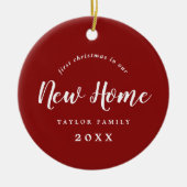 Rood geborsteld Eerste Kerstmis in onze nieuwe thu Keramisch Ornament (Voorkant)