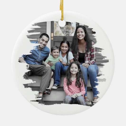 Rood geborsteld Eerste Kerstmis in onze nieuwe thu Keramisch Ornament (Achterkant)