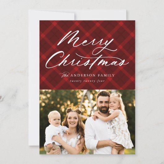 Rood geborsteld met penseelgebakje Merry Kerstmis  Feestdagenkaart (Voorkant)