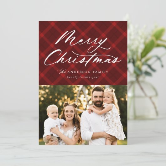 Rood geborsteld met penseelgebakje Merry Kerstmis  Feestdagenkaart (Staand voorkant)